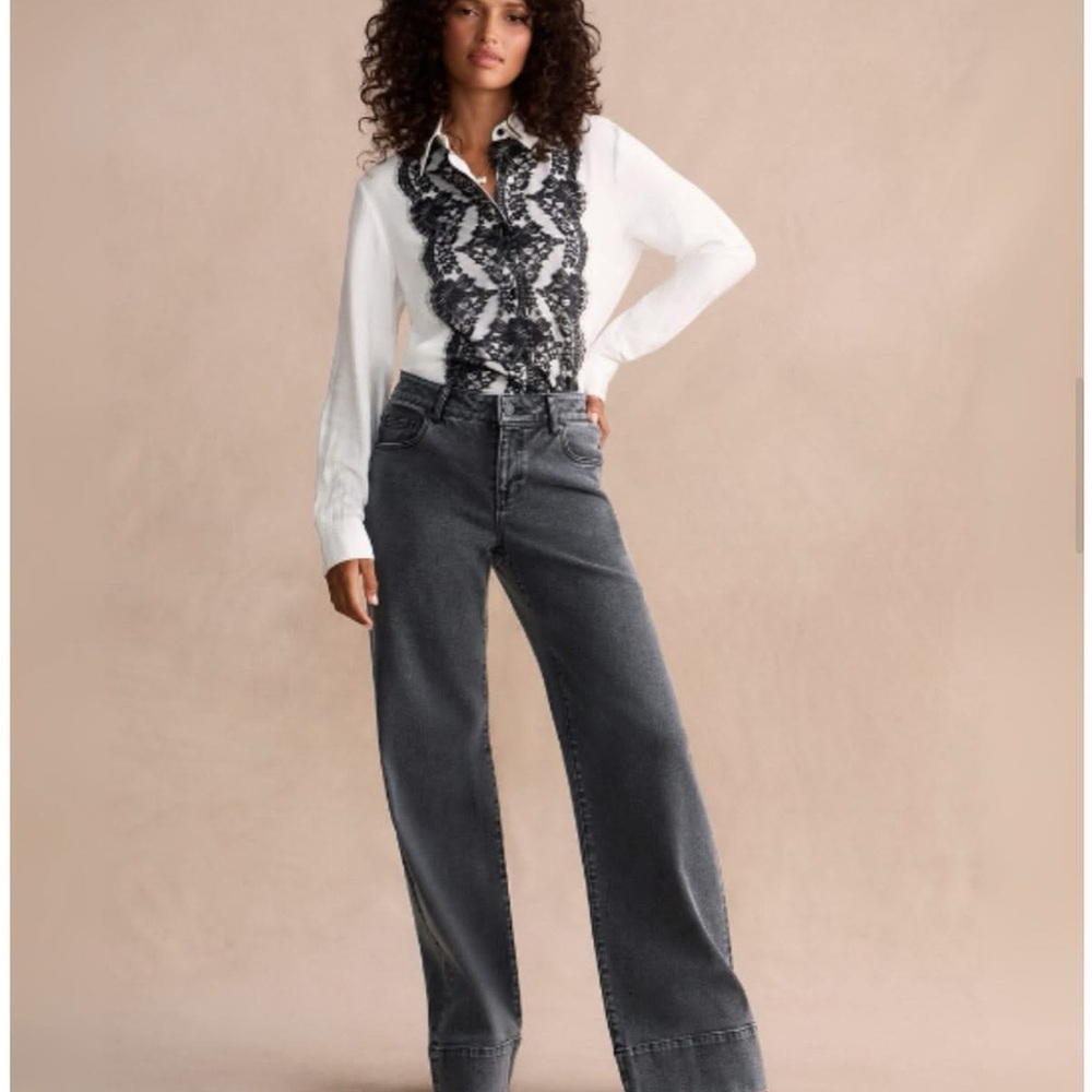 CAbi Wide-Leg Jeans in Washed Charcoal